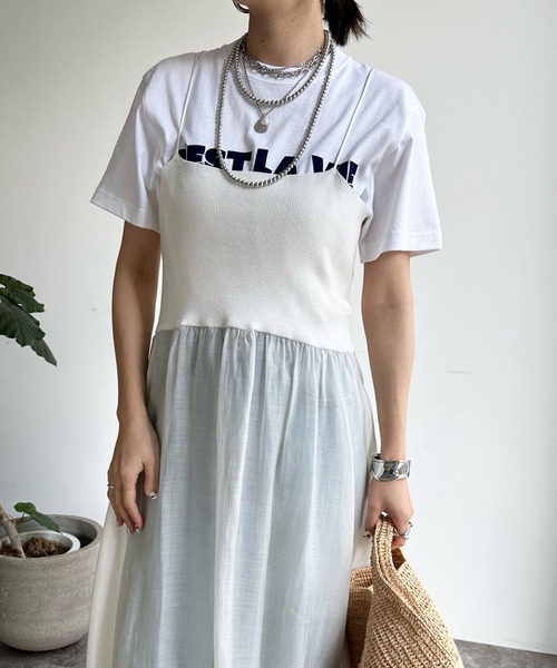 DouDou(ドゥドゥ)の「ニット切替シアーキャミワンピース(ワンピース・レディース・ブラック/オフホワイト/ネイビー/カーキ・FREE)」の22枚目の写真
