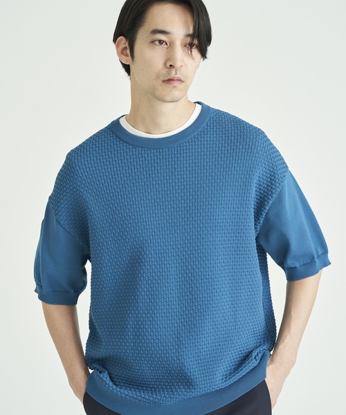 ESTNATION（エストネーション）の「ESTNATION / イントレチャート ニットTシャツ（ニット/セーター・メンズ・ブルー/ブラック/ホワイト/ネイビー・SMALL/MEDIUM/LARGE）」の5枚目の写真