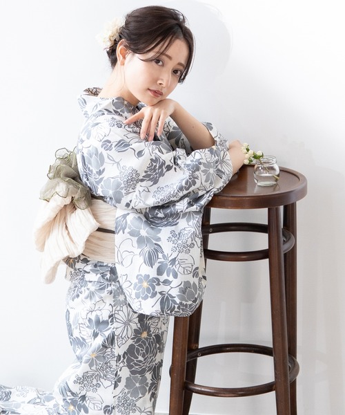 ゆかた館グレース（ユカタカングレース）の「こだわり浴衣５点セット（浴衣・レディース・ラベンダー/クリーム/チャコールグレー/グレー/サックスブルー/ブルー/キナリ/ベージュ/ブルーグレー/ライトグリーン/ブラウン/ベージュ系/ネイビー/グリーン/ライトブルー・MEDIUM/SMALL）」の4枚目の写真