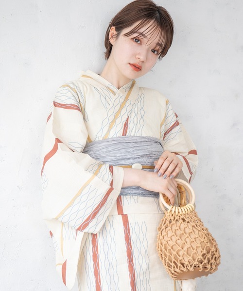 ゆかた館グレース（ユカタカングレース）の「こだわり浴衣５点セット（浴衣・レディース・ラベンダー/クリーム/チャコールグレー/グレー/サックスブルー/ブルー/キナリ/ベージュ/ブルーグレー/ライトグリーン/ブラウン/ベージュ系/ネイビー/グリーン/ライトブルー・MEDIUM/SMALL）」の7枚目の写真