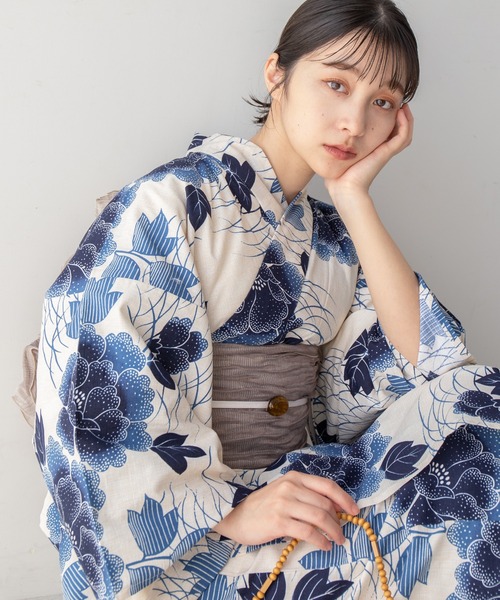 ゆかた館グレース（ユカタカングレース）の「こだわり浴衣５点セット（浴衣・レディース・ラベンダー/クリーム/チャコールグレー/グレー/サックスブルー/ブルー/キナリ/ベージュ/ブルーグレー/ライトグリーン/ブラウン/ベージュ系/ネイビー/グリーン/ライトブルー・MEDIUM/SMALL）」の5枚目の写真