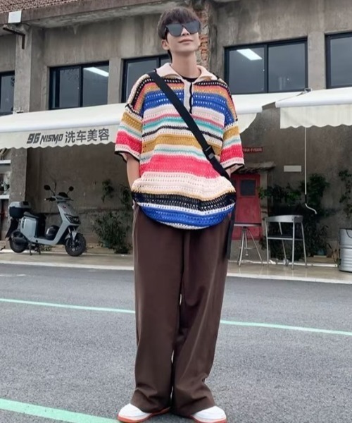 MGV（エムジーヴィー）の「マルチボーダーニットポロ（ニット/セーター・メンズ・レインボー/ブラック・MEDIUM/LARGE/X-LARGE）」の7枚目の写真