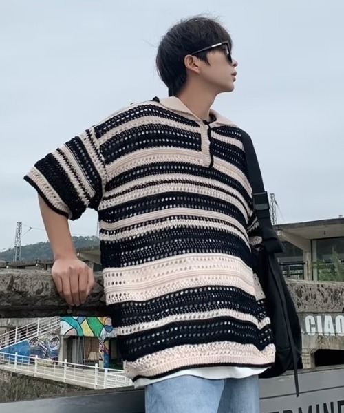 MGV（エムジーヴィー）の「マルチボーダーニットポロ（ニット/セーター・メンズ・レインボー/ブラック・MEDIUM/LARGE/X-LARGE）」の11枚目の写真