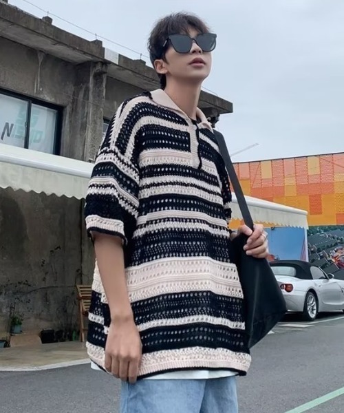 MGV（エムジーヴィー）の「マルチボーダーニットポロ（ニット/セーター・メンズ・レインボー/ブラック・MEDIUM/LARGE/X-LARGE）」の10枚目の写真