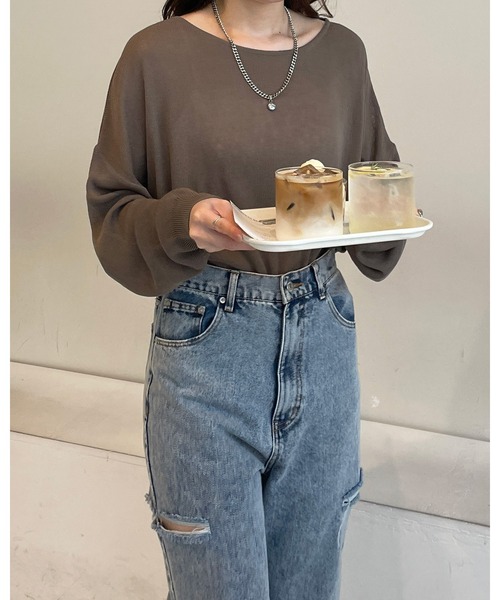 LE MORE（リモア）の「ボートネックシアーニットプルオーバー（ニット/セーター・レディース・ピンク/ブラック/ブラウン/アイボリー・FREE）」の10枚目の写真