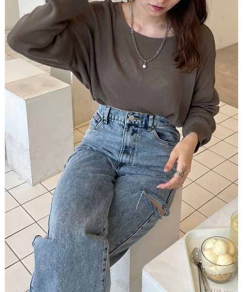 LE MORE（リモア）の「ボートネックシアーニットプルオーバー（ニット/セーター・レディース・ピンク/ブラック/ブラウン/アイボリー・FREE）」の13枚目の写真