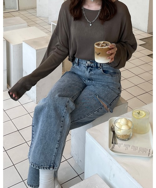 LE MORE（リモア）の「ボートネックシアーニットプルオーバー（ニット/セーター・レディース・ピンク/ブラック/ブラウン/アイボリー・FREE）」の8枚目の写真