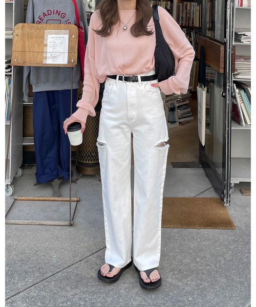 LE MORE（リモア）の「ボートネックシアーニットプルオーバー（ニット/セーター・レディース・ピンク/ブラック/ブラウン/アイボリー・FREE）」の6枚目の写真