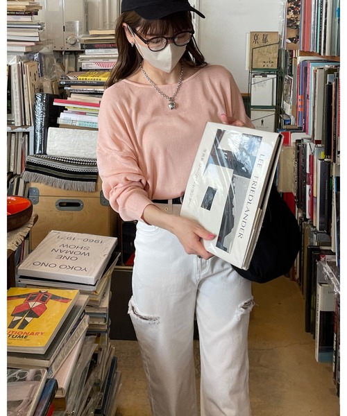 LE MORE（リモア）の「ボートネックシアーニットプルオーバー（ニット/セーター・レディース・ピンク/ブラック/ブラウン/アイボリー・FREE）」の9枚目の写真