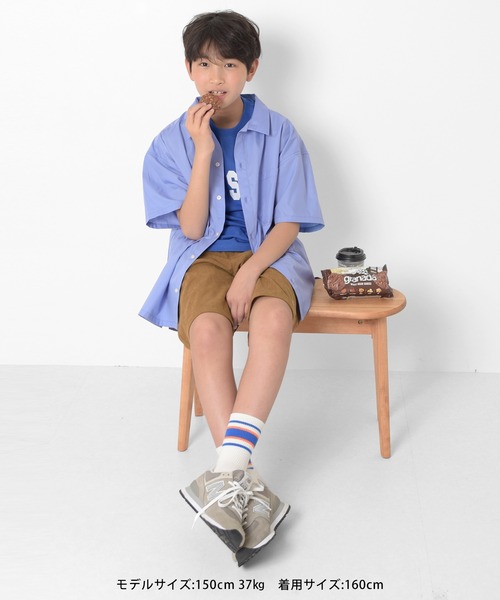 GLAZOS（グラソス）の「さらさら無地半袖シャツ（シャツ/ブラウス・キッズ・ブルー/ホワイト・150cm/140cm/160cm/170cm）」の5枚目の写真