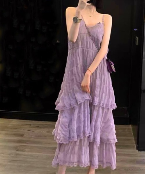 gossip！ロサンゼルス（ゴシップロサンゼルス）の「前後2WAYフェミニンレースレイヤードティアードロングキャミワンピース（ワンピース・レディース・ホワイト/アイボリー/パープル/ブラック/ライトパープル・FREE）」の16枚目の写真