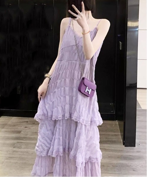 gossip！ロサンゼルス（ゴシップロサンゼルス）の「前後2WAYフェミニンレースレイヤードティアードロングキャミワンピース（ワンピース・レディース・ホワイト/アイボリー/パープル/ブラック/ライトパープル・FREE）」の10枚目の写真