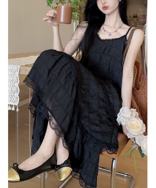 gossip！ロサンゼルス（ゴシップロサンゼルス）の「前後2WAYフェミニンレースレイヤードティアードロングキャミワンピース（ワンピース・レディース・ホワイト/アイボリー/パープル/ブラック/ライトパープル・FREE）」の17枚目の写真