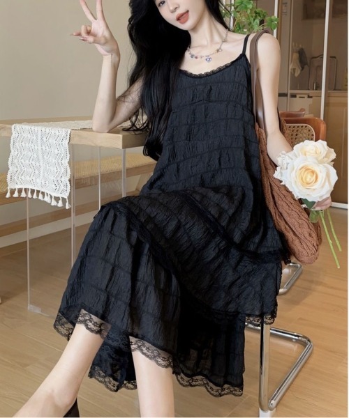 gossip！ロサンゼルス（ゴシップロサンゼルス）の「前後2WAYフェミニンレースレイヤードティアードロングキャミワンピース（ワンピース・レディース・ホワイト/アイボリー/パープル/ブラック/ライトパープル・FREE）」の19枚目の写真