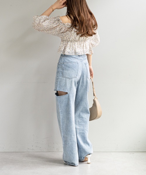 Cha様確認用　￼古布　2ウェイ　弾けちゃえーストレスフリー　ブラウス AZUL BY MOUSSY | 2WAYシアーペプラムシャツブラウス (シャツ