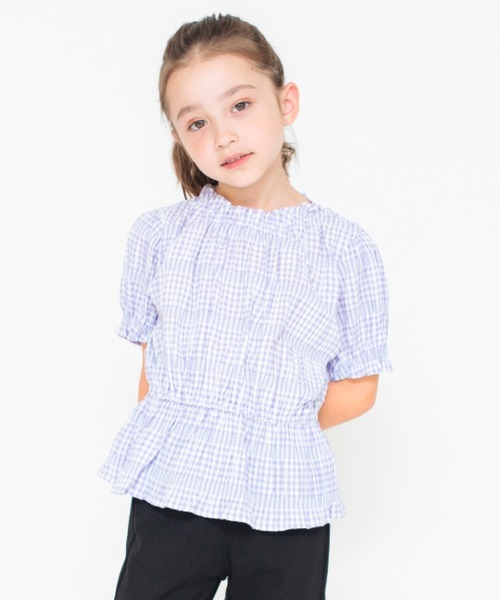 BRANSHES(ブランシェス)の「ギンガム5分袖ブラウス(シャツ/ブラウス・キッズ・ラベンダー/ブラック/シャーベット・90/120/110/100/140/150/130)」の3枚目の写真