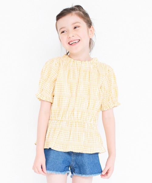 BRANSHES(ブランシェス)の「ギンガム5分袖ブラウス(シャツ/ブラウス・キッズ・ラベンダー/ブラック/シャーベット・90/120/110/100/140/150/130)」の1枚目の写真