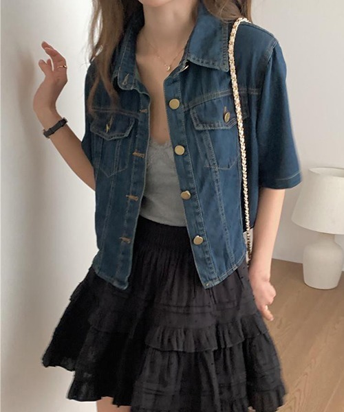 FREE STYLISTS(フリー スタイリスト)の「YUGA_YGMC デニム クロップドシャツ ジャケット(デニムジャケット・レディース・インディゴブルー/ブルー・S/M)」の2枚目の写真