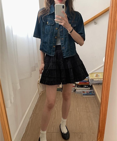 FREE STYLISTS(フリー スタイリスト)の「YUGA_YGMC デニム クロップドシャツ ジャケット(デニムジャケット・レディース・インディゴブルー/ブルー・S/M)」の13枚目の写真