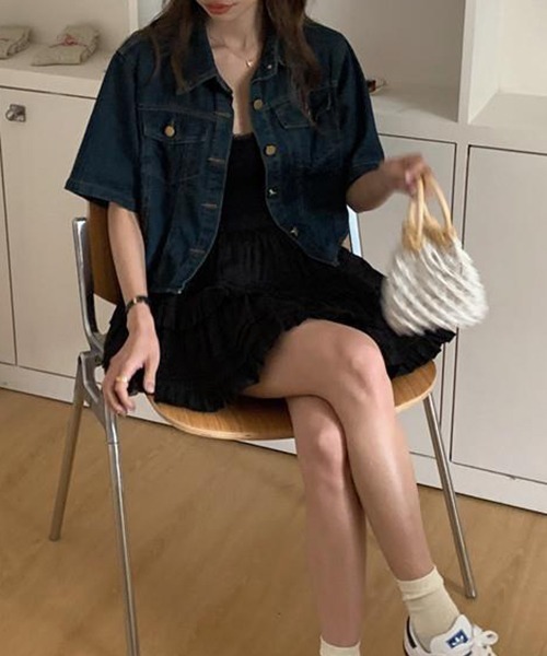 FREE STYLISTS(フリー スタイリスト)の「YUGA_YGMC デニム クロップドシャツ ジャケット(デニムジャケット・レディース・インディゴブルー/ブルー・S/M)」の12枚目の写真