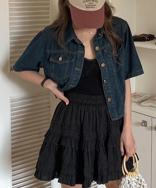 FREE STYLISTS(フリー スタイリスト)の「YUGA_YGMC デニム クロップドシャツ ジャケット(デニムジャケット・レディース・インディゴブルー/ブルー・S/M)」の6枚目の写真