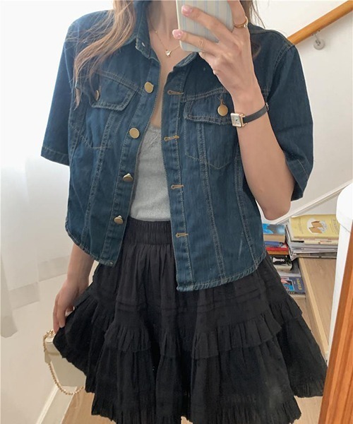 FREE STYLISTS(フリー スタイリスト)の「YUGA_YGMC デニム クロップドシャツ ジャケット(デニムジャケット・レディース・インディゴブルー/ブルー・S/M)」の11枚目の写真