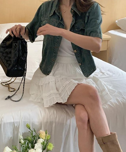 FREE STYLISTS(フリー スタイリスト)の「YUGA_YGMC デニム クロップドシャツ ジャケット(デニムジャケット・レディース・インディゴブルー/ブルー・S/M)」の7枚目の写真