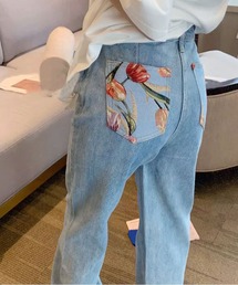 ▲flour design denim pants/フラワーデザインデニムパンツ