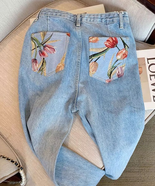 ROOPTOKYO（ループトウキョウ）の「▲flour design denim pants/フラワーデザインデニムパンツ（デニムパンツ・レディース・ライトブルー・L/M/XL）」の7枚目の写真