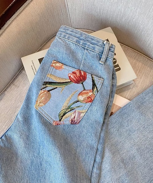 ROOPTOKYO（ループトウキョウ）の「▲flour design denim pants/フラワーデザインデニムパンツ（デニムパンツ・レディース・ライトブルー・L/M/XL）」の9枚目の写真