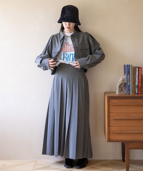 LOWRYS FARM（ローリーズファーム）の「ＴＲクロップドシャツＬＳ　965134（シャツ/ブラウス・レディース・グレー/ネイビー・FREE）」の6枚目の写真