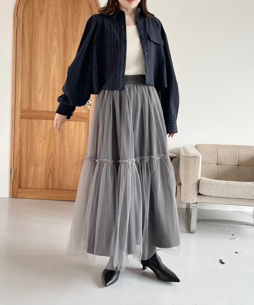 LOWRYS FARM（ローリーズファーム）の「ＴＲクロップドシャツＬＳ　965134（シャツ/ブラウス・レディース・グレー/ネイビー・FREE）」の10枚目の写真