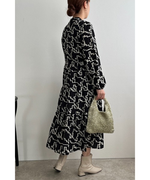 palm RICHE（ポームリシュ）の「幾何学柄ワンピース（ワンピース・レディース・ブラック/オフホワイト・M）」の6枚目の写真