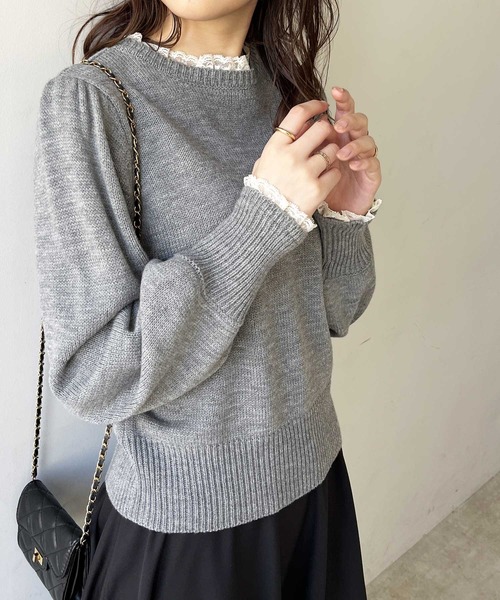 GeeRA(ジーラ)の「レース衿ニットプルオーバー(ニット/セーター・レディース・杢グレー/ブラック・LARGE/MEDIUM)」の14枚目の写真