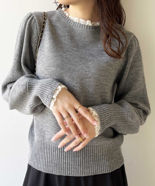 GeeRA(ジーラ)の「レース衿ニットプルオーバー(ニット/セーター・レディース・杢グレー/ブラック・LARGE/MEDIUM)」の13枚目の写真