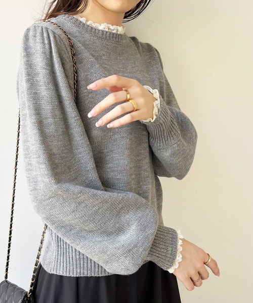 GeeRA(ジーラ)の「レース衿ニットプルオーバー(ニット/セーター・レディース・杢グレー/ブラック・LARGE/MEDIUM)」の15枚目の写真