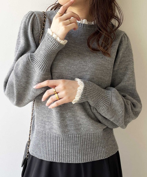 GeeRA(ジーラ)の「レース衿ニットプルオーバー(ニット/セーター・レディース・杢グレー/ブラック・LARGE/MEDIUM)」の8枚目の写真
