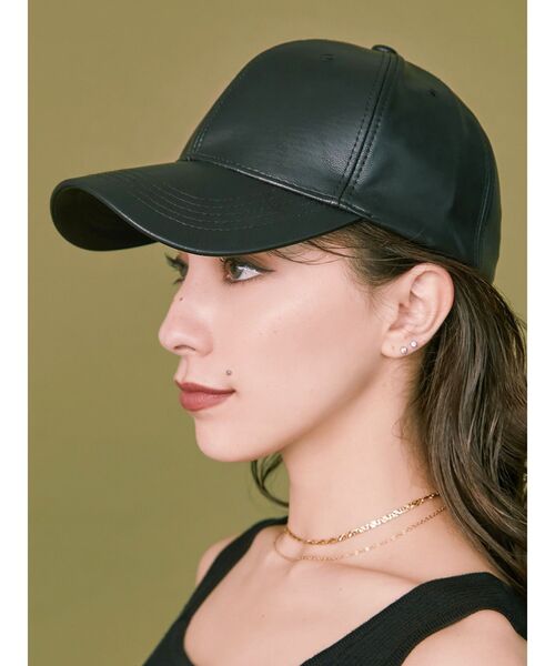 EVRIS（エヴリス）の「フェイクレザーキャップ（キャップ・レディース・ブラック/レッド・FREE）」の9枚目の写真