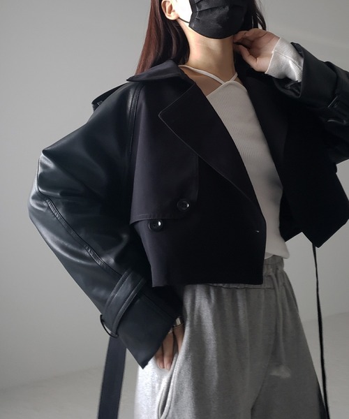 me+em select(ミームセレクト)の「【 3COLOR 】フェイクレザードッキングショートトレンチコート(トレンチコート・レディース・ベージュ/ブラウン/ブラック・FREE)」の19枚目の写真