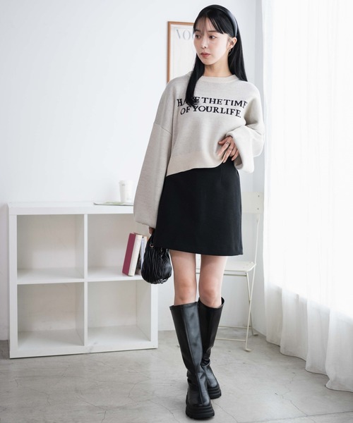 WEGO（ウィゴー）の「WEGO/ウールタッチスカパン（スカート・レディース・ブラック/アイボリー・FREE）」の4枚目の写真