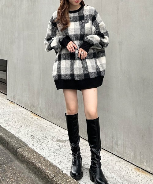 INGNI（イング）の「胸刺しゅうロゴチェックリブチュニットップス（その他トップス・レディース・ブラック/ブラック系その他/グリーン・M）」の8枚目の写真