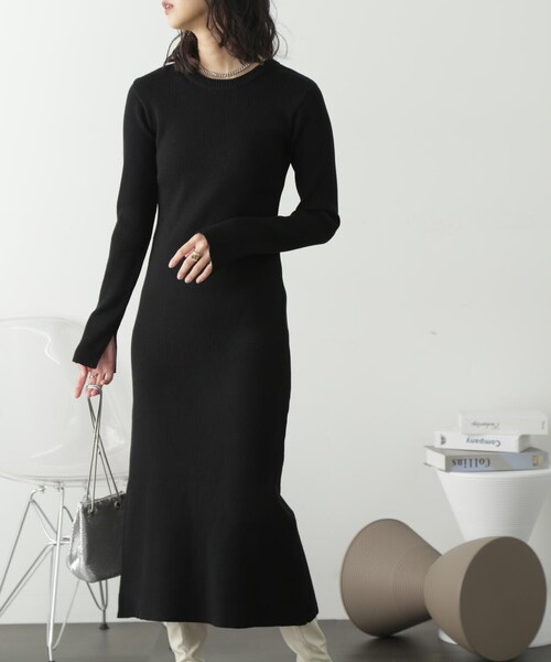 FREE'S MART（フリーズマート）の「◆リブニットロングワンピース（ワンピース・レディース・ホワイト/ブラウン/ブラック/ライトグリーン・MEDIUM/SMALL）」の6枚目の写真