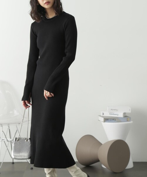 FREE'S MART（フリーズマート）の「◆リブニットロングワンピース（ワンピース・レディース・ホワイト/ブラウン/ブラック/ライトグリーン・MEDIUM/SMALL）」の7枚目の写真