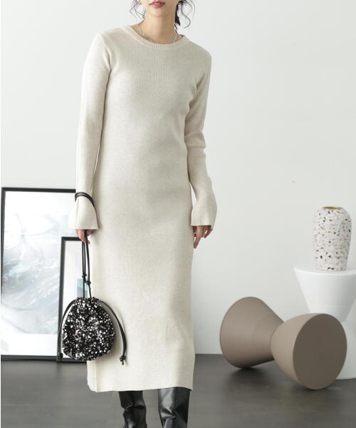 FREE'S MART（フリーズマート）の「◆リブニットロングワンピース（ワンピース・レディース・ホワイト/ブラウン/ブラック/ライトグリーン・MEDIUM/SMALL）」の22枚目の写真