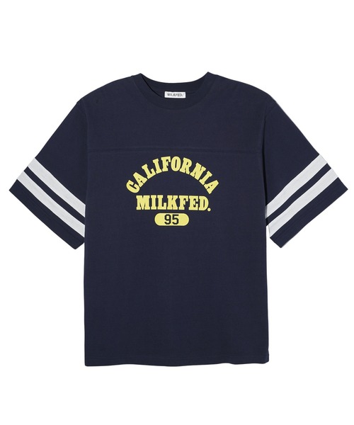 MILKFED.(ミルクフェド)の「STRIPED SLEEVE S/S TOP(Tシャツ/カットソー・レディース・ネイビー/ライトブルー/ホワイト・ONE SIZE)」の3枚目の写真