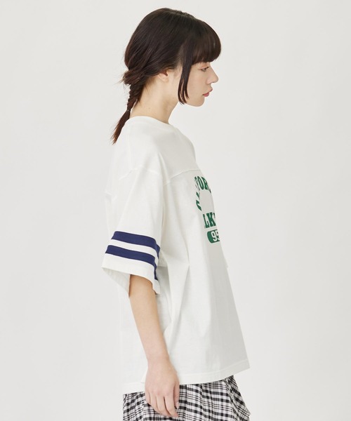 MILKFED.(ミルクフェド)の「STRIPED SLEEVE S/S TOP(Tシャツ/カットソー・レディース・ネイビー/ライトブルー/ホワイト・ONE SIZE)」の4枚目の写真