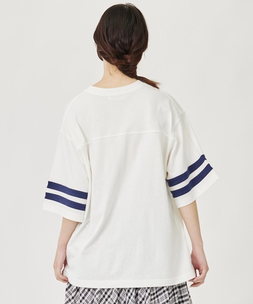 MILKFED.(ミルクフェド)の「STRIPED SLEEVE S/S TOP(Tシャツ/カットソー・レディース・ネイビー/ライトブルー/ホワイト・ONE SIZE)」の5枚目の写真