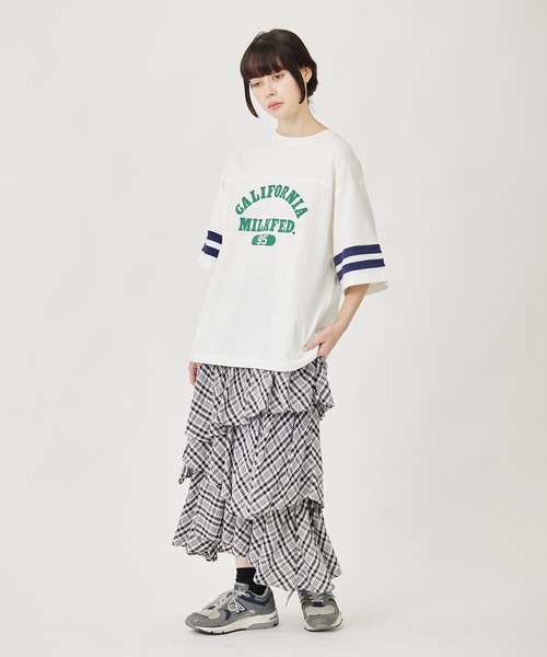MILKFED.(ミルクフェド)の「STRIPED SLEEVE S/S TOP(Tシャツ/カットソー・レディース・ネイビー/ライトブルー/ホワイト・ONE SIZE)」の6枚目の写真