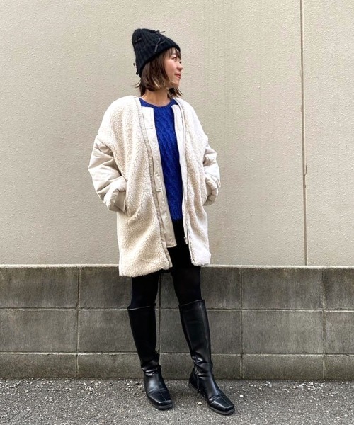 DONOBAN(ドノバン)の「mixボアオーバーブルゾン(ブルゾン・レディース・アイボリー/ブラック・FREE)」の3枚目の写真