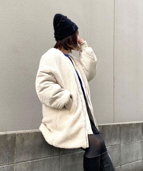 DONOBAN(ドノバン)の「mixボアオーバーブルゾン(ブルゾン・レディース・アイボリー/ブラック・FREE)」の4枚目の写真